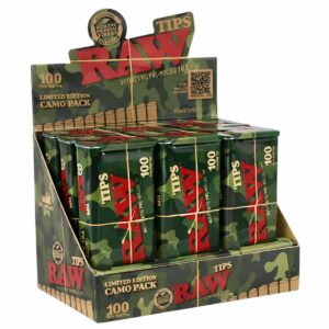 RAW Camo pre-rolled filtry (100 ks, plechová krabička)